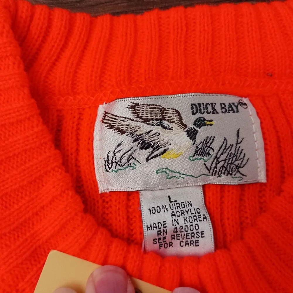 Duck Bay Sportsman Sweater Mens Large Neon Orange Ribbed Knit Acrylic Pullover